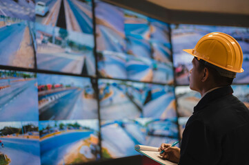 The electrician is checking the CCTV system to see if there are any electrical leaks anywhere.