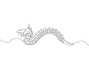 Continuous one line drawing of chinese dragon. One line drawing illustration of dragon mythology monster. Appreciate dragon day, chinese year concept single line. Editable outline