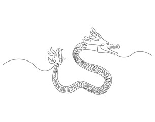 Continuous one line drawing of chinese dragon. One line drawing illustration of dragon mythology monster. Appreciate dragon day, chinese year concept single line. Editable outline