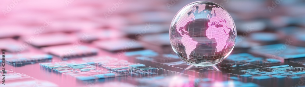 Aufkleber glass globe on computer keyboard, symbol of global communication in the digital age