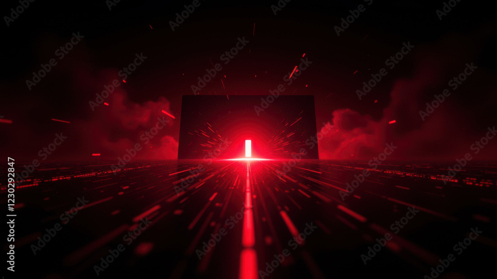 Aufkleber futuristic cybernetic digital network with abstract red design elements.