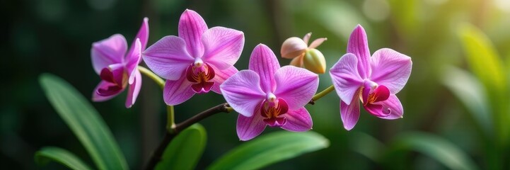 Majestic orchid petals shaped like a moth unfolding slowly, moth orchid, greenery