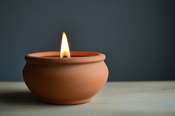 Warm Glow from a Clay Pot Candle Against a Dark Background in a Calm Setting