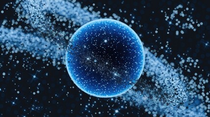 Naklejka premium A mesmerizing cosmic sphere, embedded with countless stars, drifts through a nebula of sparkling particles.
