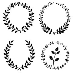 Big bundle of floral wreaths. Vector hand drawn monogram, Set of floral wreaths