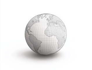 A detailed wireframe representation of a world globe.