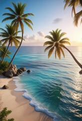 serene ocean view with palm trees and blue water in the distance, sea, landscape