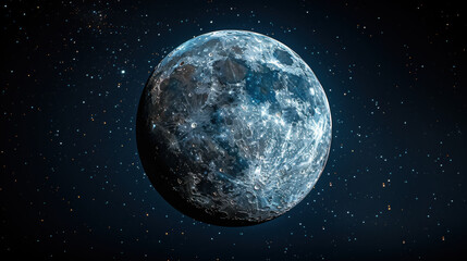 Fototapeta premium Bright full moon in clear night sky surrounded by stars, creating serene atmosphere