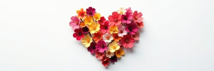 Fototapeta premium simple yet elegant use of dried flowers to form a heart shape on white background, organic, rustic