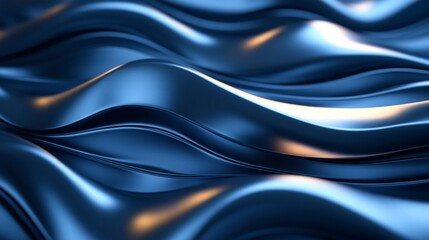 Abstract Blue Wavy Background with Golden Highlights