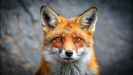 Fototapeta premium Majestic Red Fox Portrait: Striking Gray Background Wildlife Photography