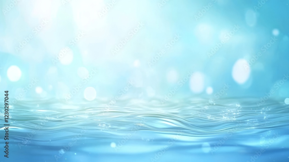 Poster refreshing deep blue water background with sparkling bubbles, ideal for relaxing and inspiring proje