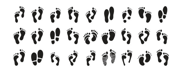Footprint vector illustration set, perfect foot print silhouette for tracking or identity concepts