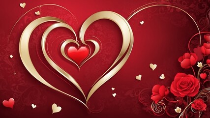 Red and Gold Hearts with Roses: A Romantic Valentine's Day Design