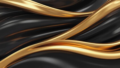  Black and gold abstract texture with fluid metallic reflections, luxurious and elegant