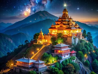 Majestic Shankaracharya Temple Srinagar Kashmir Night Photography Illuminated Ancient Shrine Himalayan Landscape