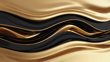  Black and gold abstract texture with fluid metallic reflections, luxurious and elegant