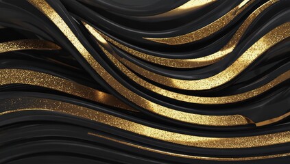  Black and gold abstract texture with fluid metallic reflections, luxurious and elegant