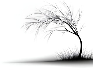 Obraz premium Small Line Art Tree Sketch with Simple Design