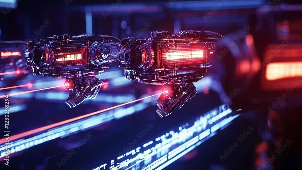 Poster a highresolution image of robotic arms in action with radiant lines of data flowing from their senso