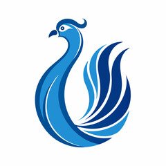 Fototapeta premium Stylized Peacock Logo Minimalist Design Flat Blue Color Elegant Silhouette