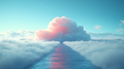 Cloud in a server room symbolizes cloud migration and digital transformation minimalistic bright tone modern blurred empty blank caption space on the side
