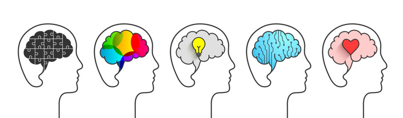 Neurodiversity concept with people having a variety of diverse brains. Each person has a different brain, variation of unique function and ability as a result of natural development.