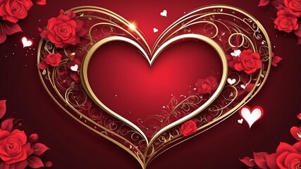 A golden heart elegantly adorned with red roses, perfect for Valentine's Day or romantic projects.