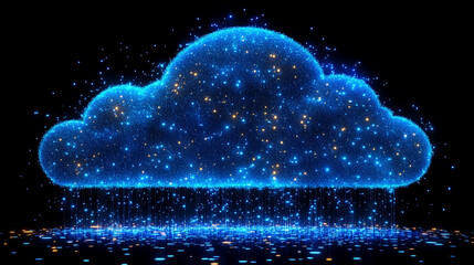 Cloud in a server room symbolizes cloud migration and digital transformation minimalistic bright tone modern blurred empty blank caption space on the side
