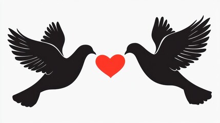 Obraz premium Two doves, heart, love, white background, Valentine's
