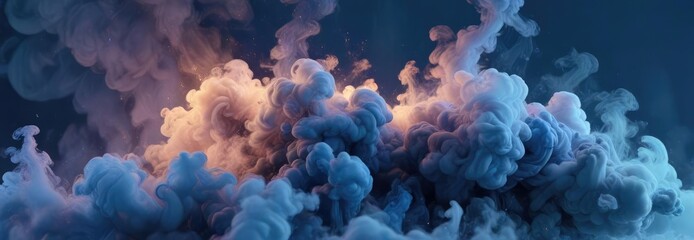 Softly swirling smoke against a vast abstract blue canvas, calm atmosphere, unclear vision