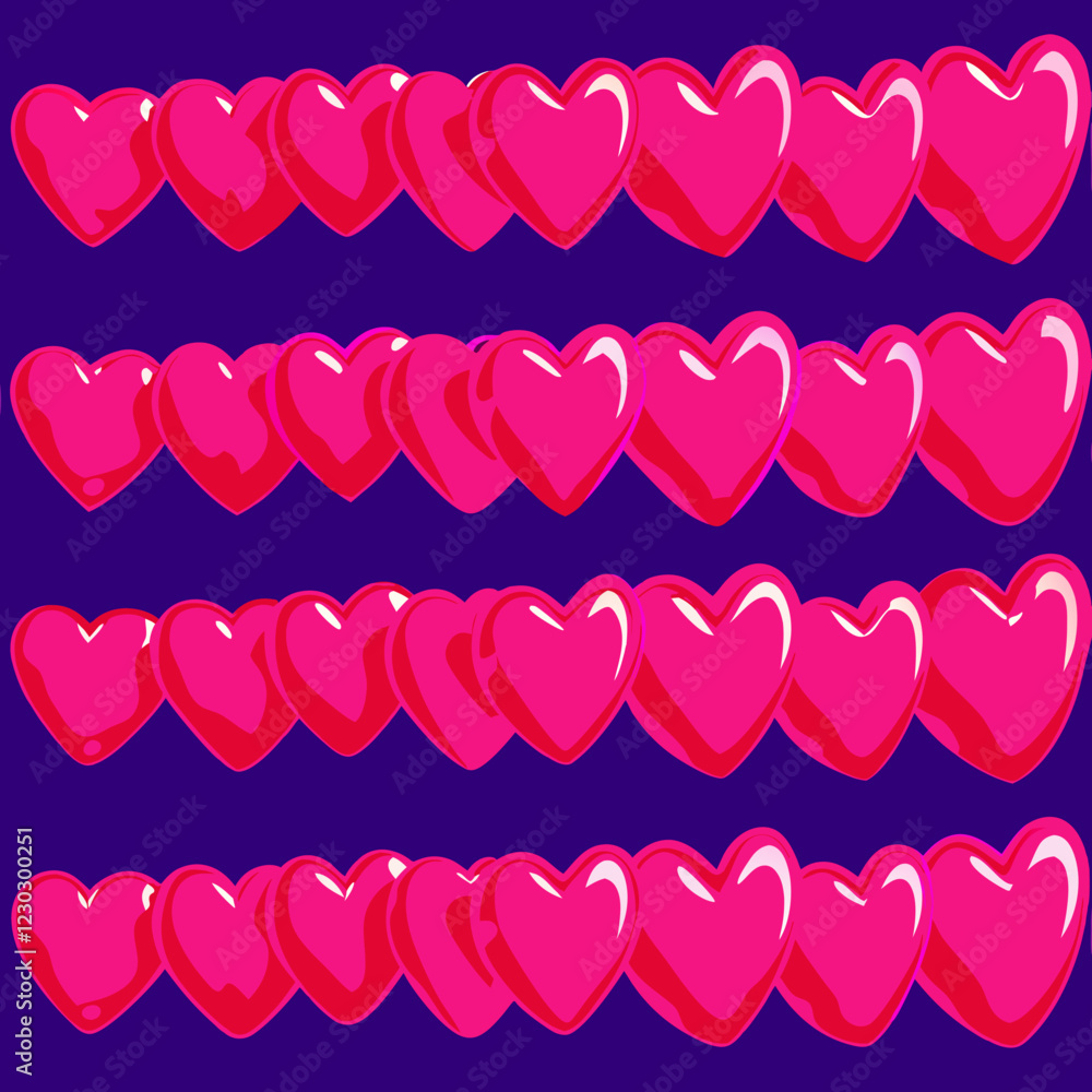 Poster heartfelt pattern: a vibrant and playful pattern of glossy pink hearts arranged in neat rows against
