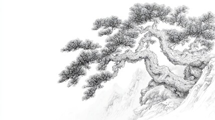 Obraz premium Whispering Pines, ancient trees rise majestically, their gnarled trunks tell stories of resilience, enveloped in a serene atmosphere of nature's quiet strength.