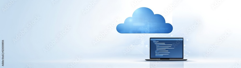 Poster cloud computing device with cloud symbol, data storage, network and internet access for modern techn