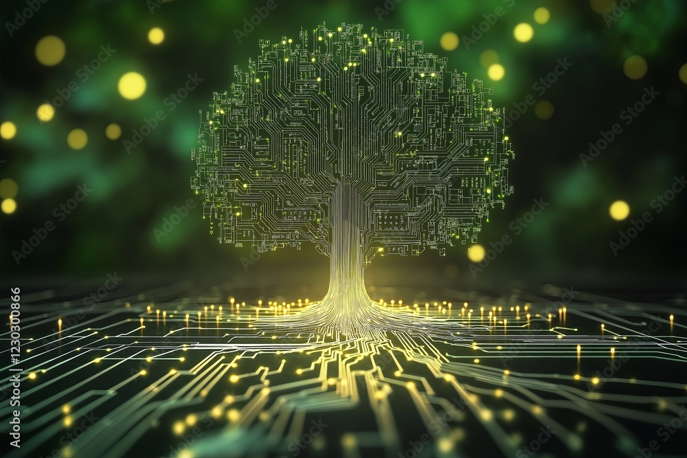 Poster A circuit board morphing into a digital tree
