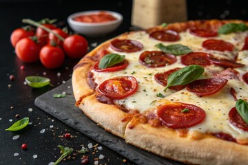 italian pizza, close-up, black background