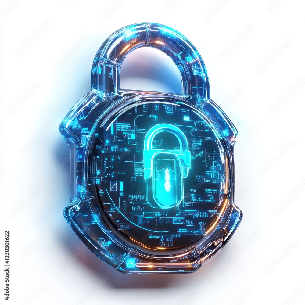 Poster high-tech transparent padlock with digital elements