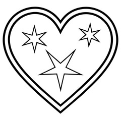 Cosmic Love Heart and Stars Line Art