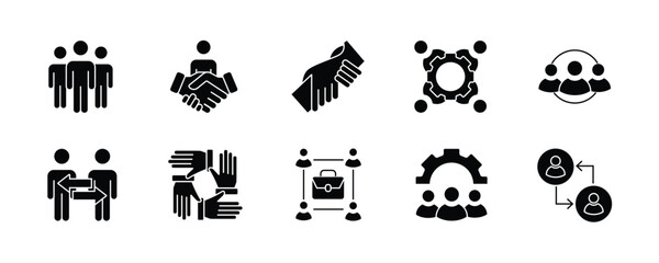 Team thin line icon set. Containing teamwork, group people, achievement, collaboration, cooperation, leadership, meeting, management, togetherness, organization. Vector illustration
