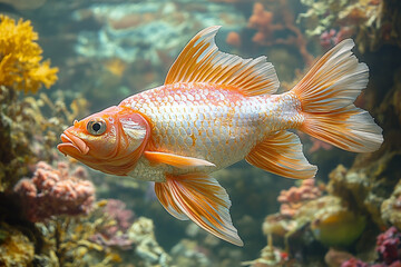Obraz premium Orange and White Fish Swims in Coral Reef