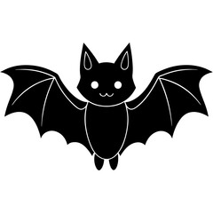 Cute Black Vector Bat Line Art Black Vector Silhouette Cartoon  Illustration