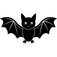 Cute Black Vector Bat Line Art Black Vector Silhouette Cartoon  Illustration