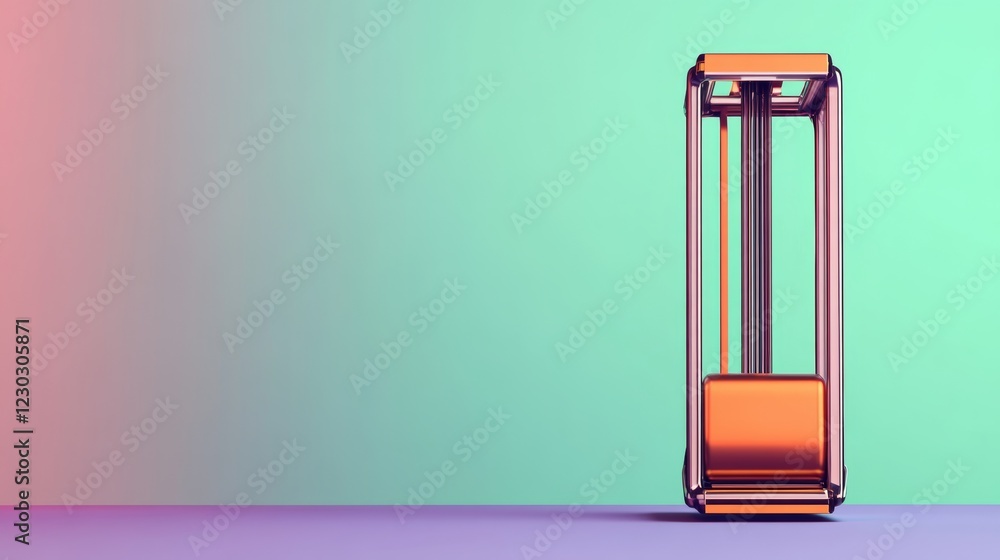 Aufkleber orange and purple low poly 3d rendering of a futuristic elevator against a teal and pink gradient ba