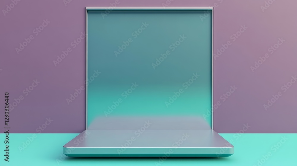 Poster abstract 3d rendering of a teal platform in a pastel purple and teal room. minimalist design with sm