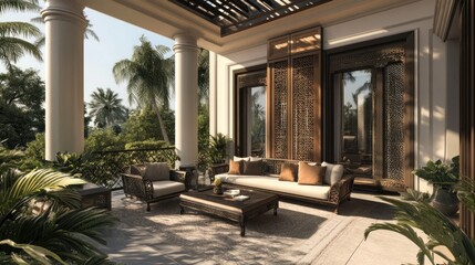 Luxurious Patio with Intricate Details and Tropical Views