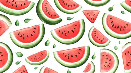 Colorful Watermelon Slice Pattern on White Background for Summer