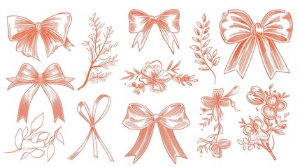 Obraz premium A set of red ribbon bows 