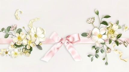 An attractive ribbon bow flower border that catches the eye. The delicate ribbon, charming bow, and beautiful flowers combine to form a lovely border. It's a decorative element full of elegance and ch