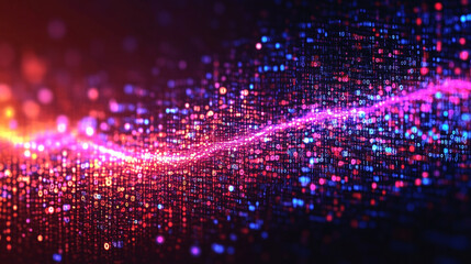 Digital data storage concept with glowing server and binary code minimalistic design bright tone modern technology with blurred background and empty caption space