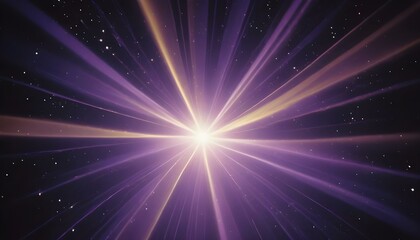 Fototapeta premium Rayos de luz morados y amarillos brillantes que brillan desde la parte superior del marco contra un fondo oscuro y estrellado